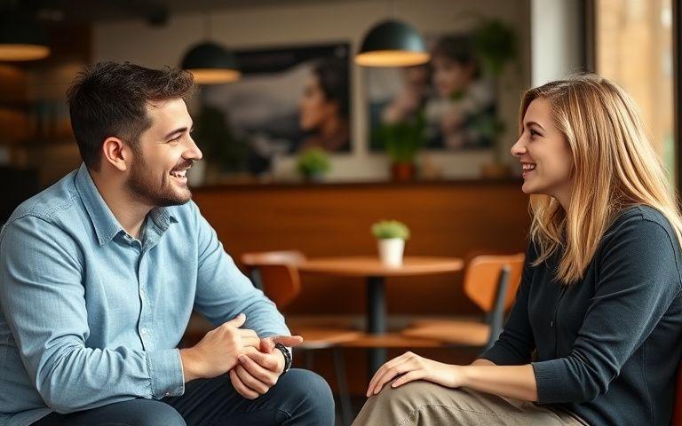 Two students practising English conversation